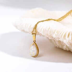 Waterproof Tarnish Resistant Gold Opal Louise Carter Ocean Drops Necklace